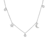 STNW-491, Sterling Silver Moon Star Necklace gold color or silver color