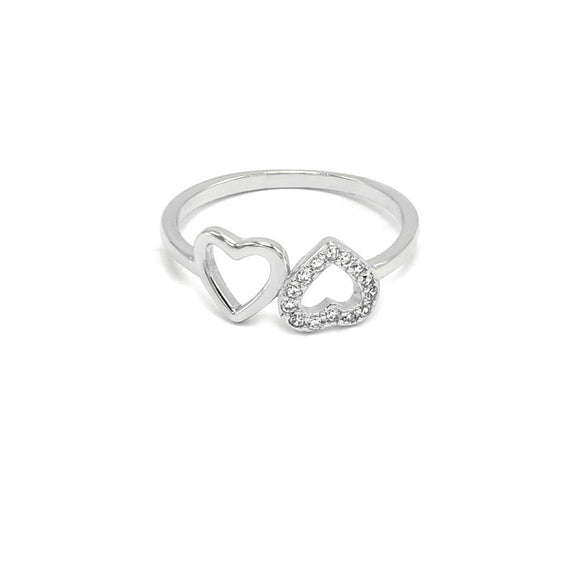 STRW-471, Women S925 Sterling Silver 2 Hearts Shape Ring